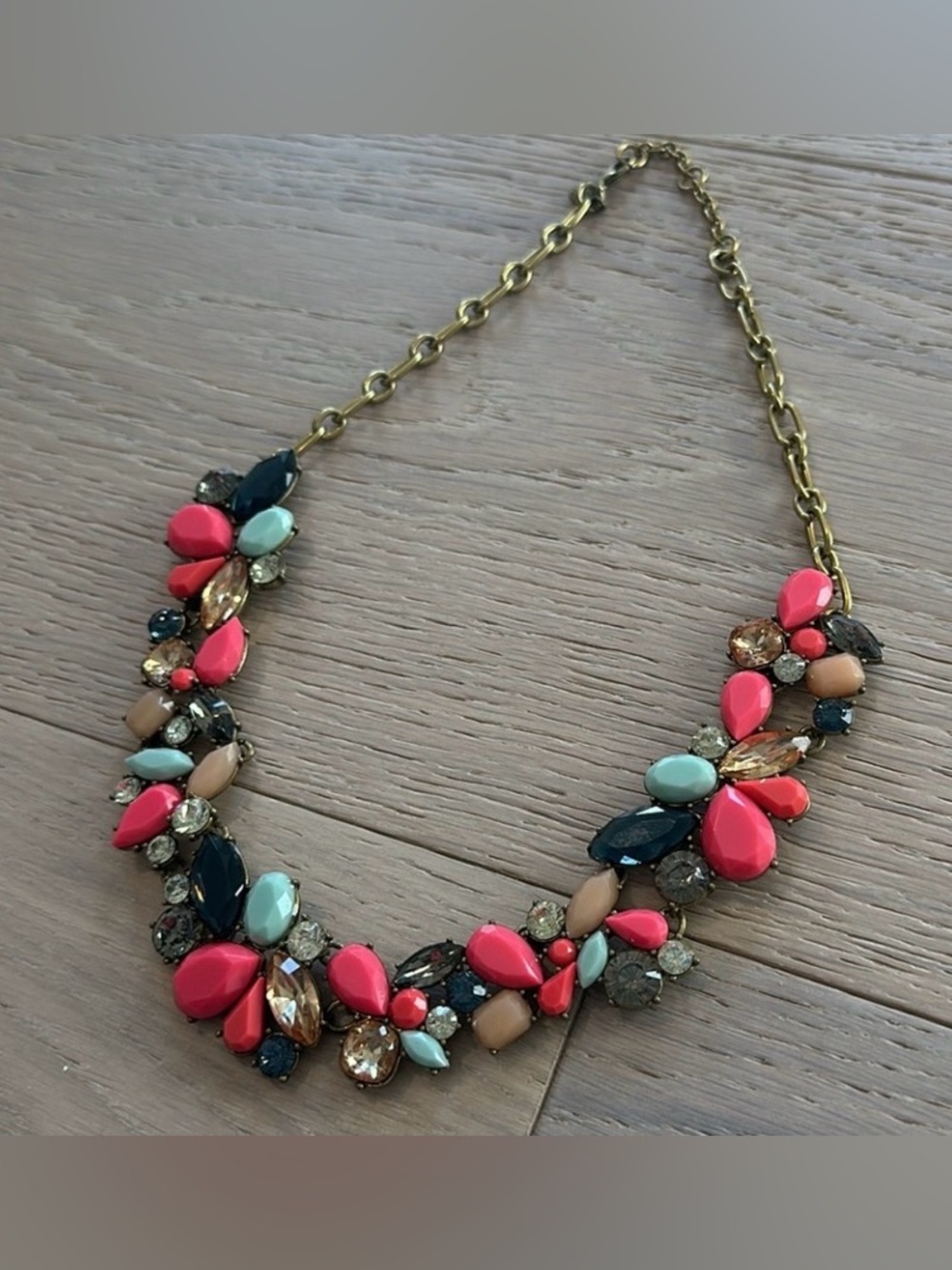 J.Crew Crystal Foliage Statement Necklace – Coral, Navy & Mint UEC